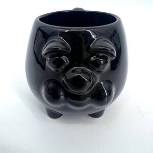 Vintage Harley Davidson Hog Face Figural Mug Black Ceramic Pig with Feet 4" Tall